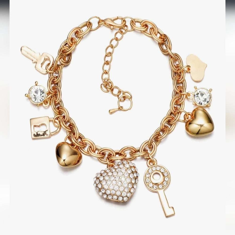 SILANER Gold Chain Link Bracelet -  14K Gold Plated Love Locked NWT